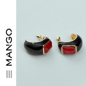MANGO♥️🖤 SEMI-HOOP EARRINGS QUARTZ DETAIL 🖤❤️Black and Red Earrings. Capsule